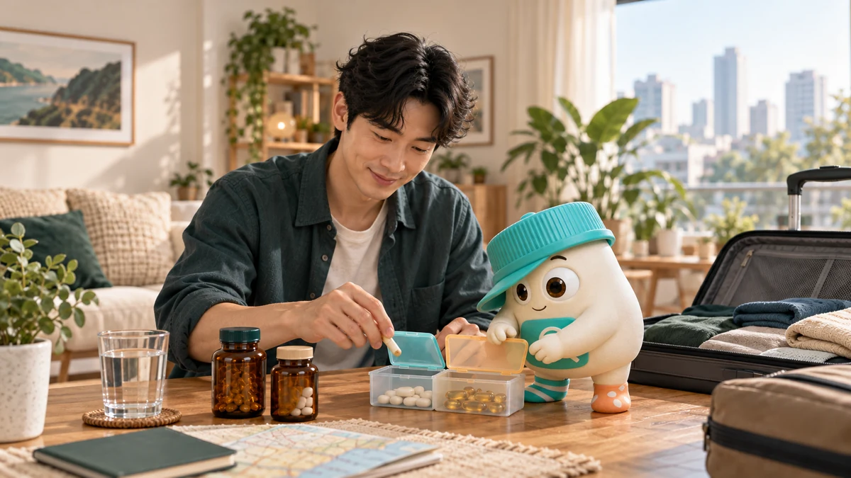 年轻人与小补懂一起整理补剂的品牌场景
